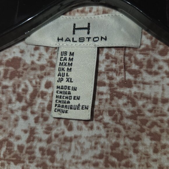 Halston Womens Button-Up Long Sleeve Blouse M Brown & Cream Animal Print 3935 - Picture 5 of 9